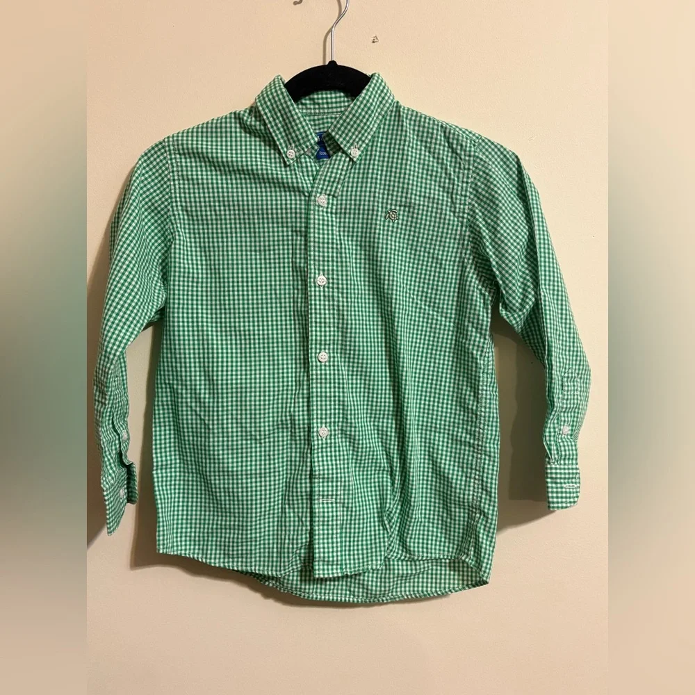 J. Bailey Roscoe Dress Shirt Boys SZ 7 Kelly green gingham check pattern cotton‎